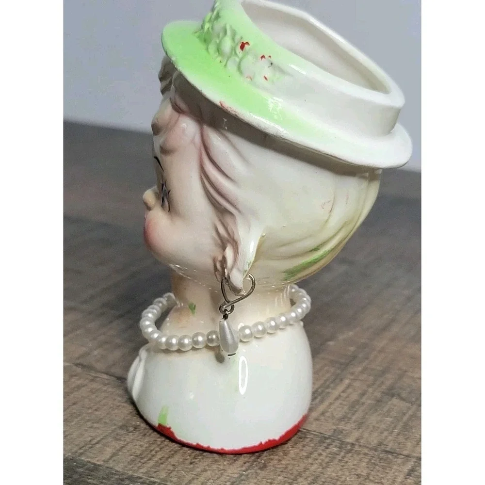 Vtg Nippon Little Girl With Hat & Pearls, Head Vase Japan 1950s SEE‎ DESCRIPTION